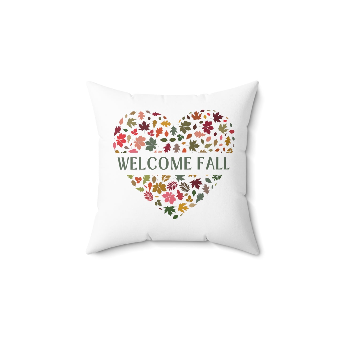 ‘Welcome Fall’ Printed Heart Leaves Spun Polyester Square Pillow